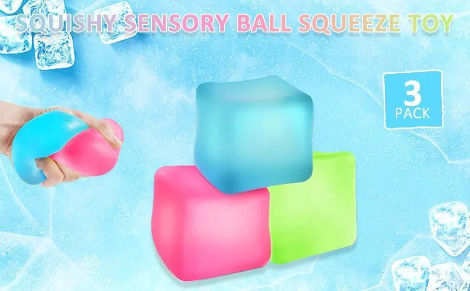 Square Ice Stress Ball Fidget Toys Stress Relief ADHD Autism Sensory Toys Soft Squishy Toys Party Favors Gifts for Kids Adults