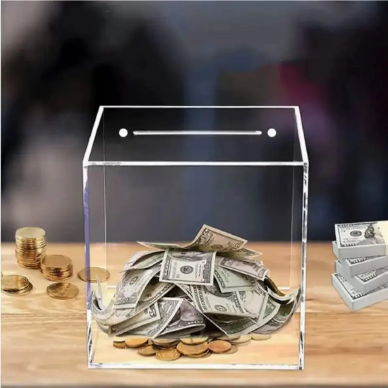 Transparent Acrylic Money Box, One-Way Deposit Only, Kids & Adults Savings Jar, Educational Piggy Bank, Durable Plastic Design