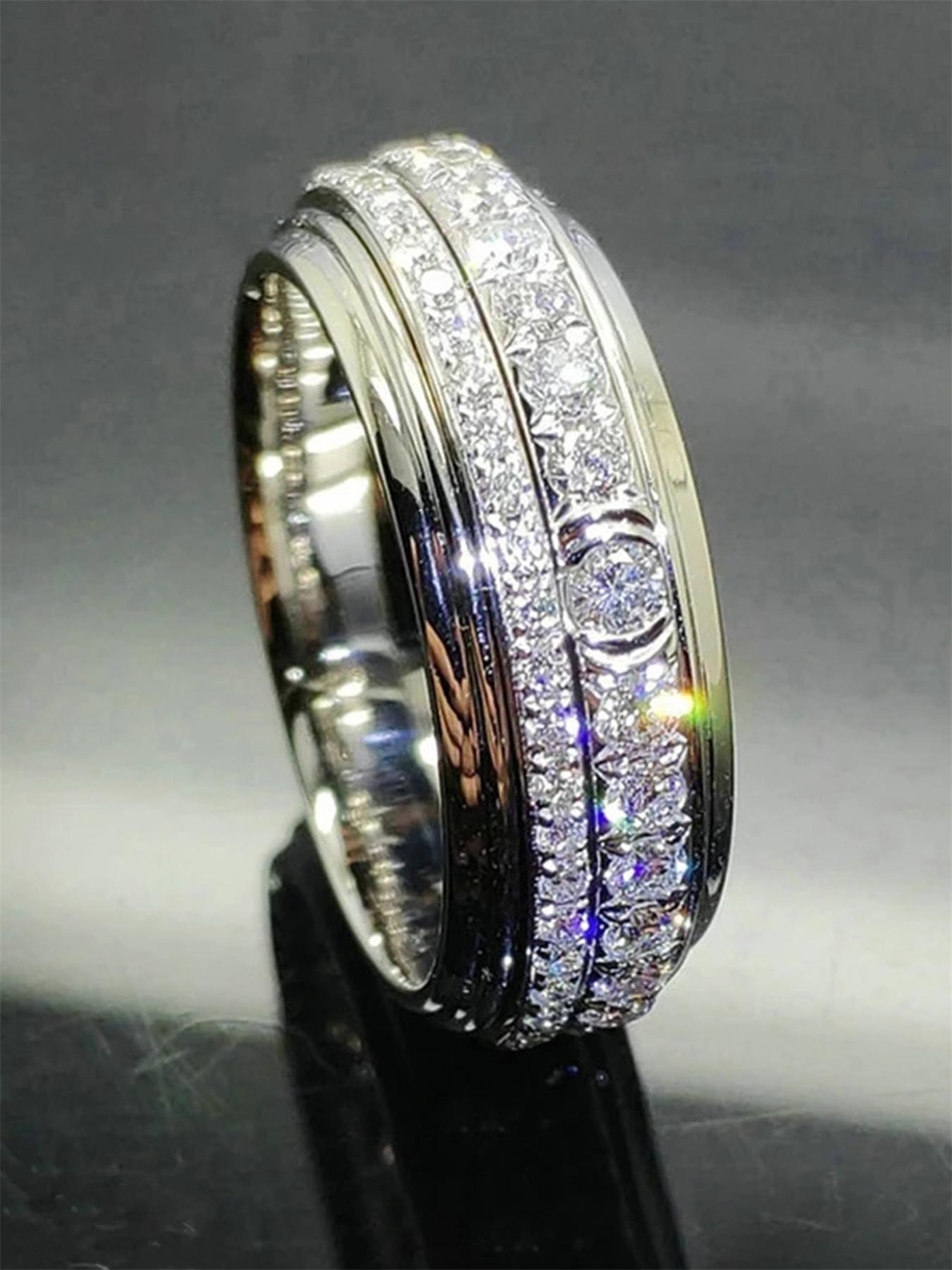Fashion Promise Cubic Zirconia Rings for Couple, Solitaire Engagement Rings for Her, Wedding Rings for Women & Men, Trendy All-match & Exquisite Jewelry for Birthday Gift, Artificial Gemstone Ring