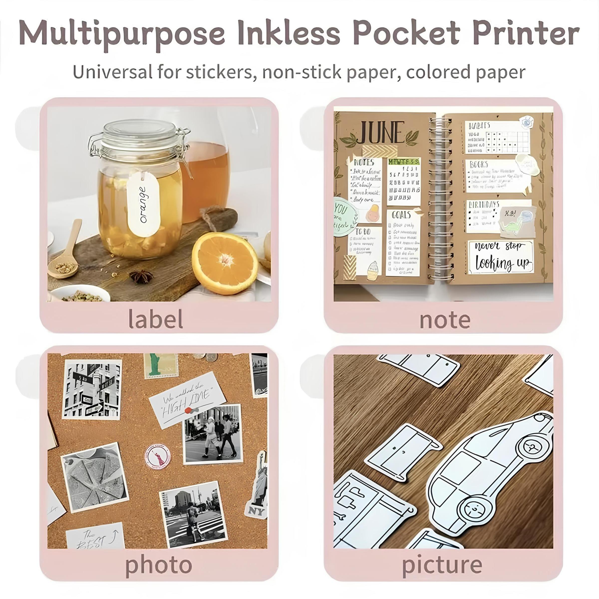 Portable Mini Printer, 1 Box Portable Photo Printer with Print Paper & Photo Sticker & Photo Corner Sticker, Bluetooth-compatible Label Printer for iOS & Android, Portable Handheld Printer