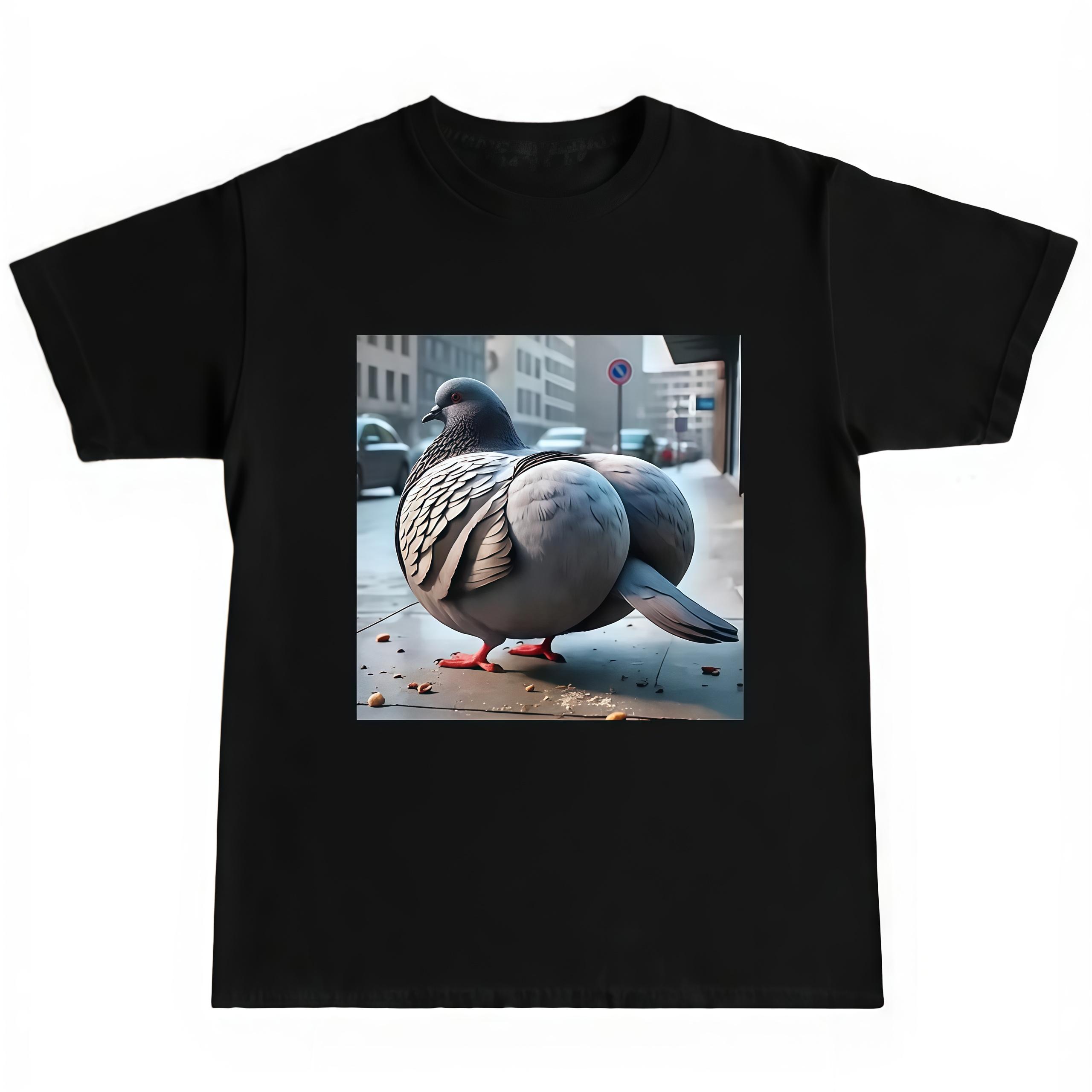 Funny Trendy Men's Casual Fitted Graphic Print Round Neck T-Shirt, Fat Pigeon Design, Street Style Photo Prop, Brother Gathering Eye-Catching, Best Selling Short Sleeve