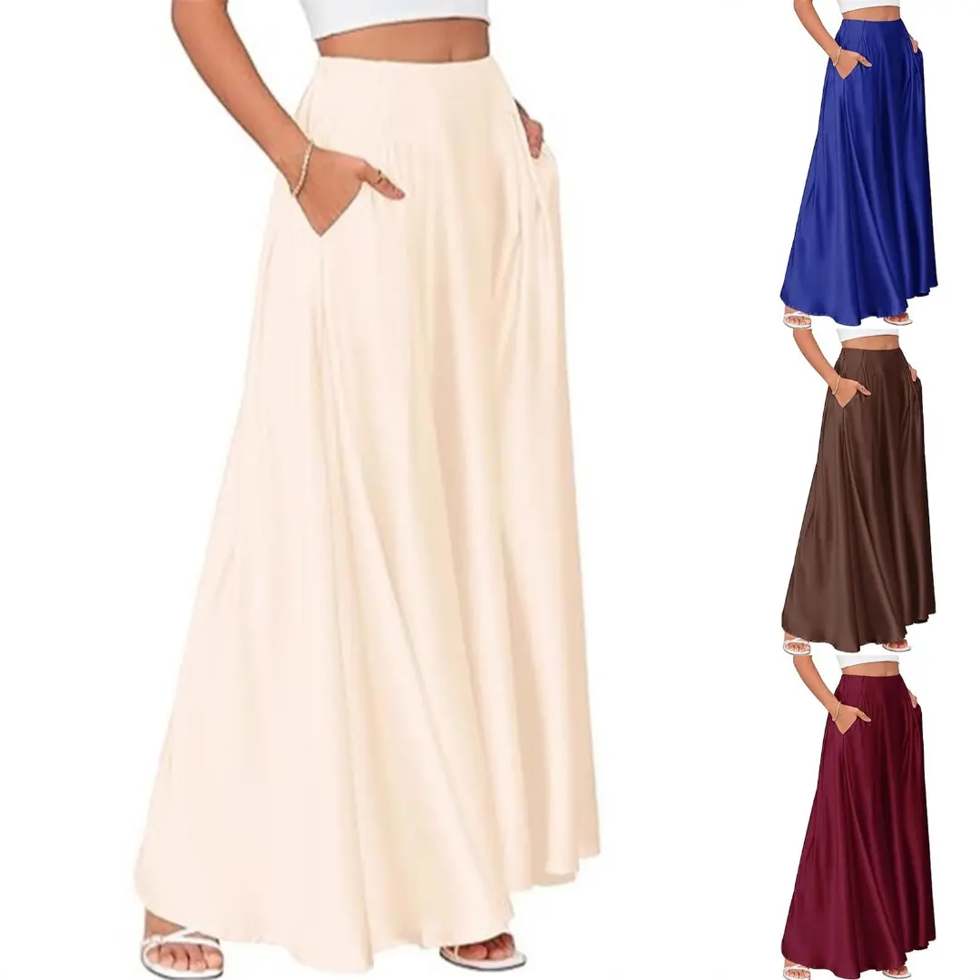 Women's Satin Skirt Spring Solid Color Elegant Professional Pocket Dress Women