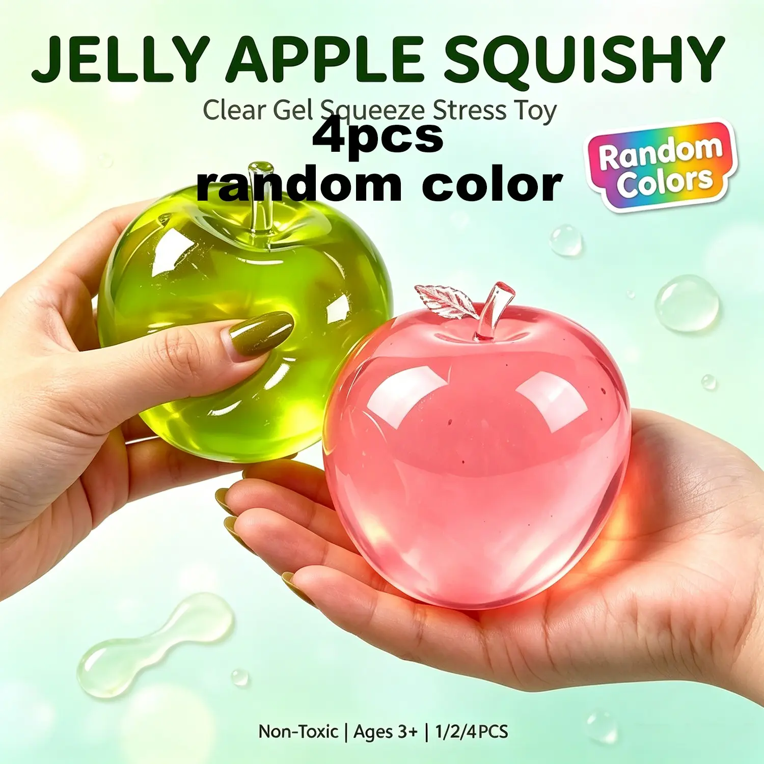 Clear Gel Apple Jelly Squishy Toy Soft Squeeze Stress Relief Fidget Toy Random Pink Green 1/2/4PCS