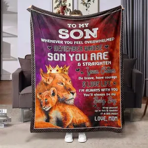 Comfortable Flannel Blanket, Lion and Cub Crown Heart Pattern, Ideal for Living Room and Camping, Perfect Gift for Family and Friends