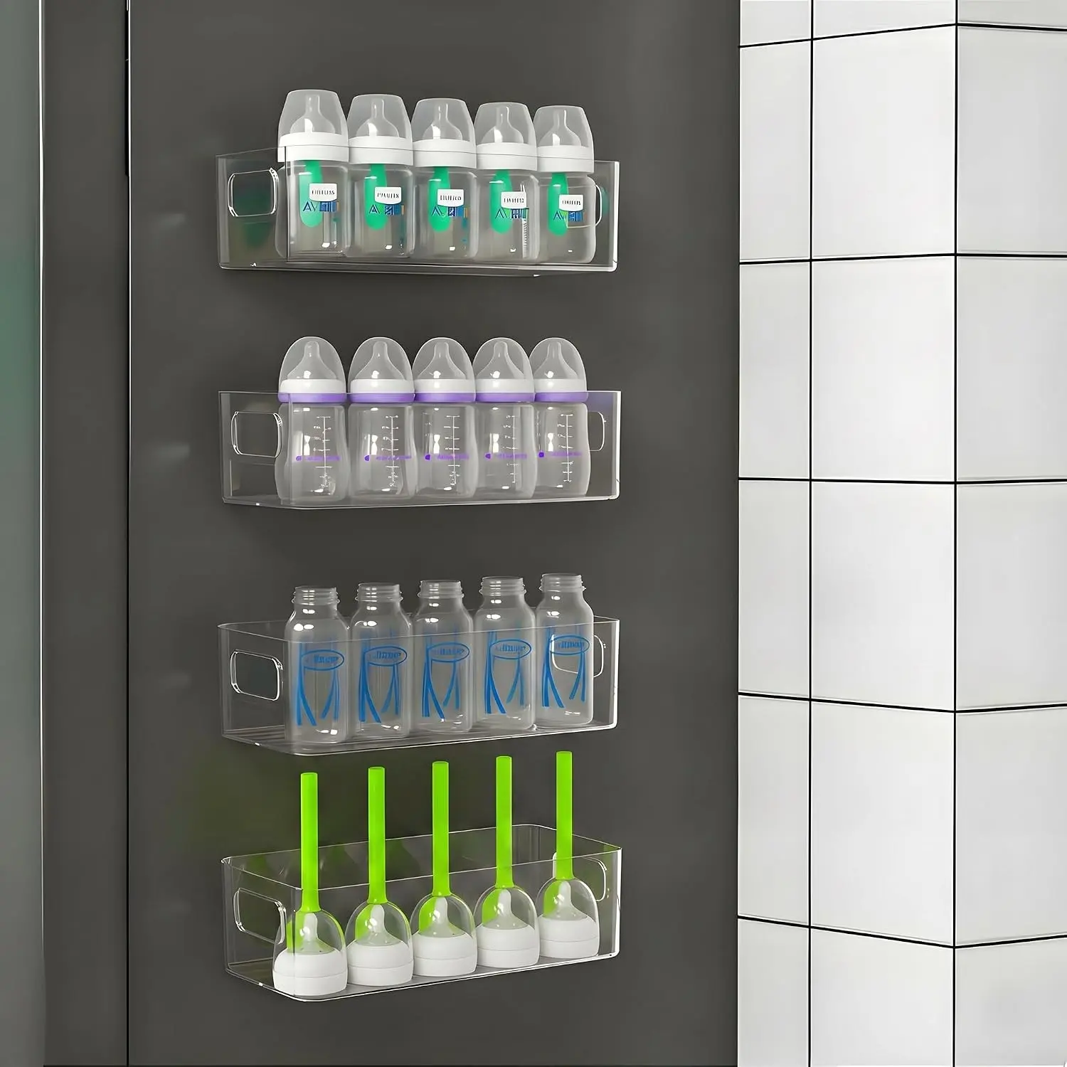 4Pack Clear Magnetic Baby Bottle Organizer for Refrigerator, Space-Saving Storage for Baby Bottles,Bottle Organizer for kitchen