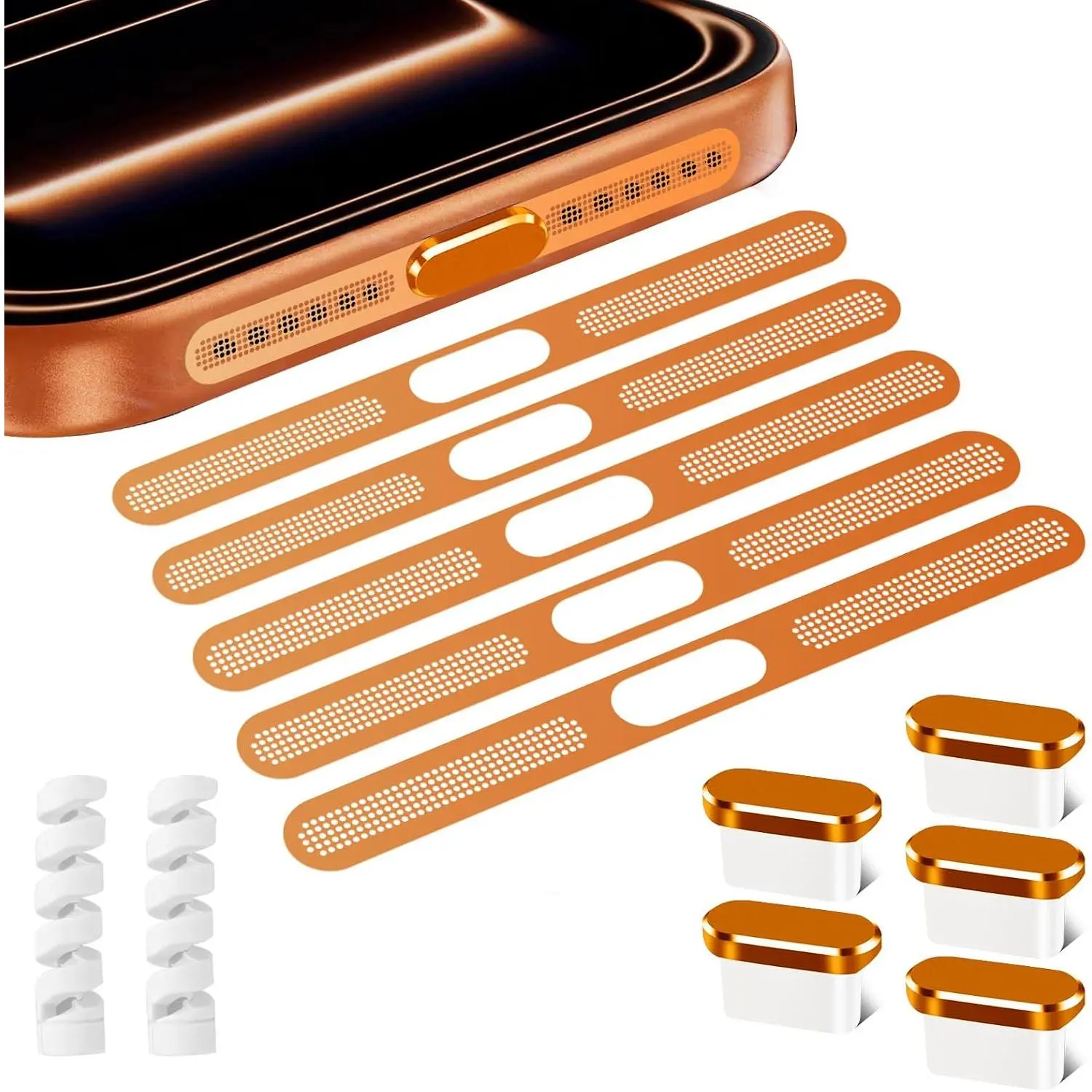 5PACK Speaker Dust Cover for  17 Pro Max, USB C Dust Plug Type C Port Cover  Port Cover Speaker Mesh Covers for  17 Pro /17 Pro Max (Orange)