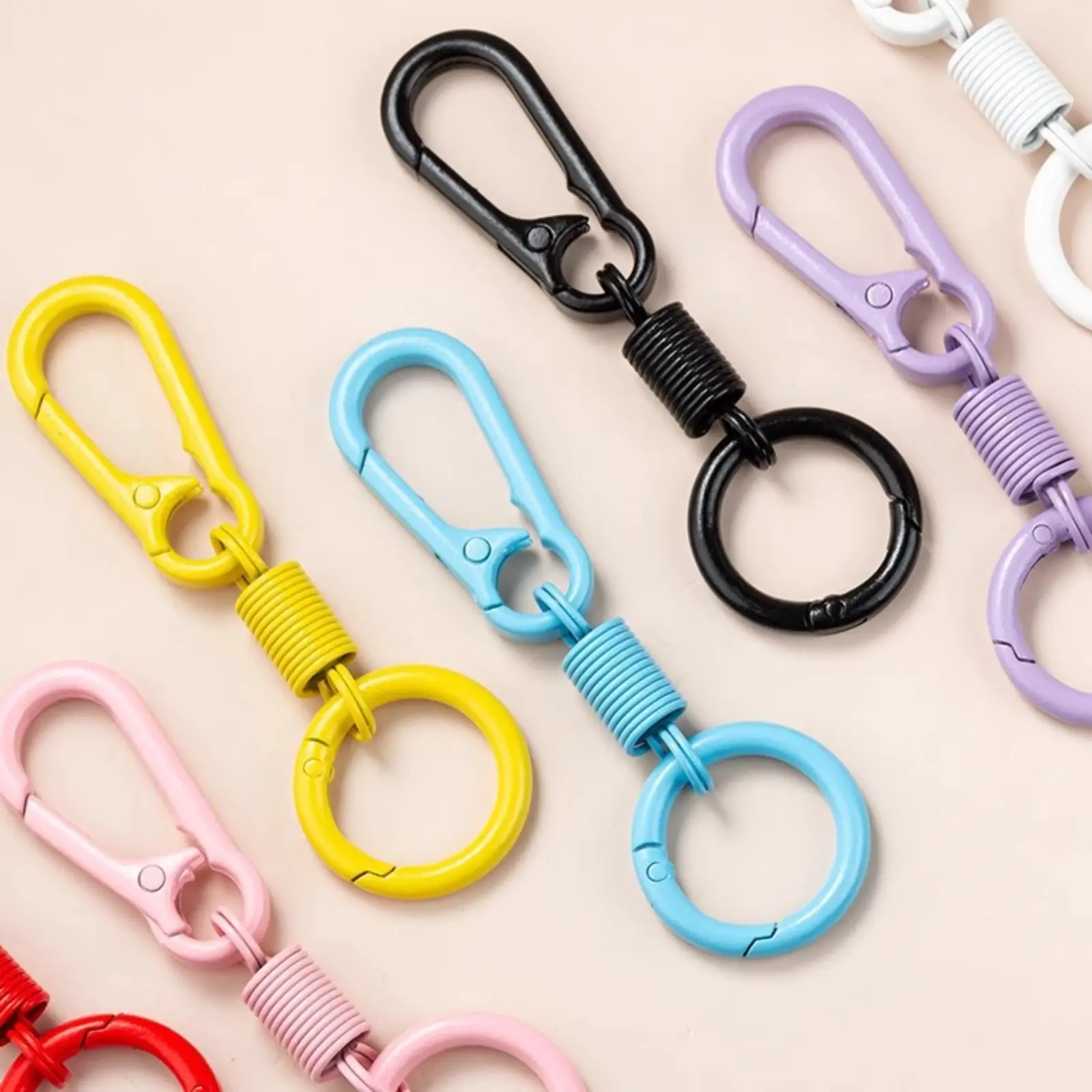 Colorful Carabiner Keychain with Spring Connector, Candy Color Mini Spring Snap Hook Key Ring, Multi-purpose Metal Key Clip, DIY Accessory for Bag Charms Lanyards Handmade Crafts