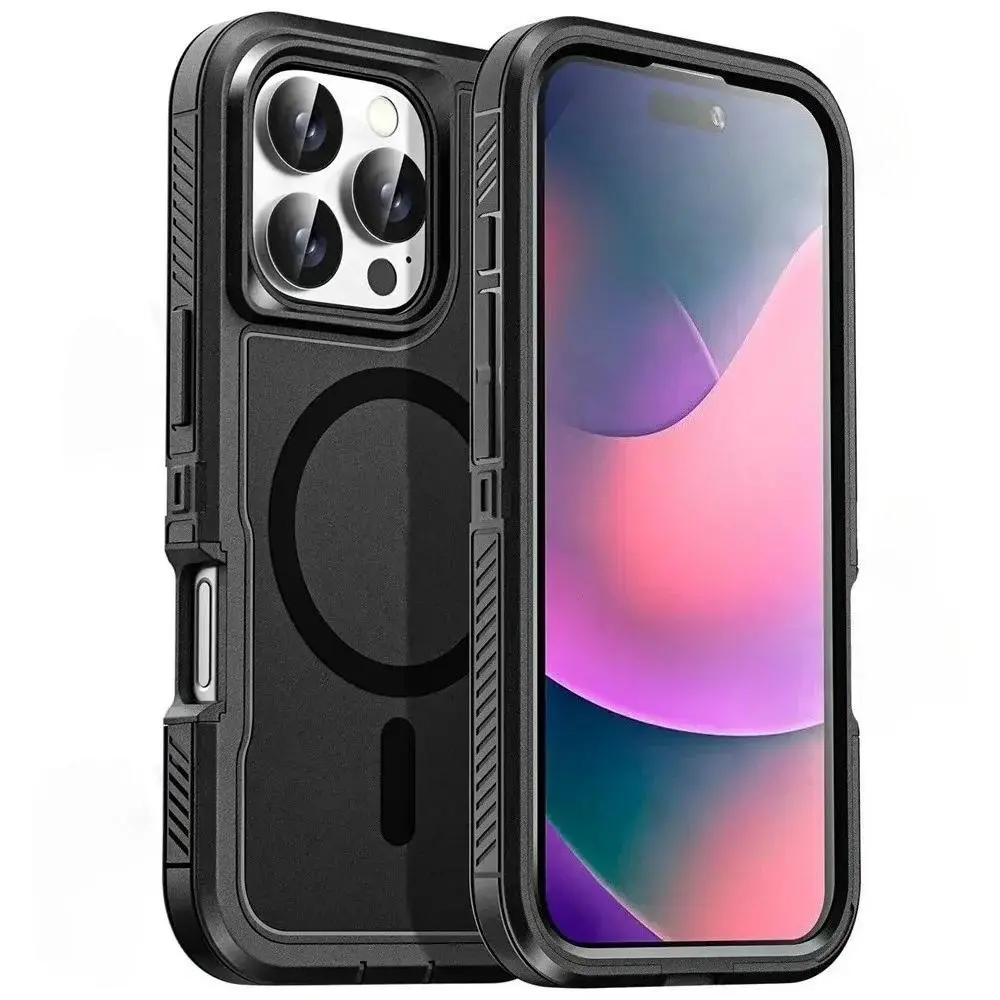 Compatible with iPhone 16, 15, 14, 13, 12, 11, XR Max Plus, Heavy Duty Rugged Magnetic Shockproof Armor Protective Phone Case HNZ0160