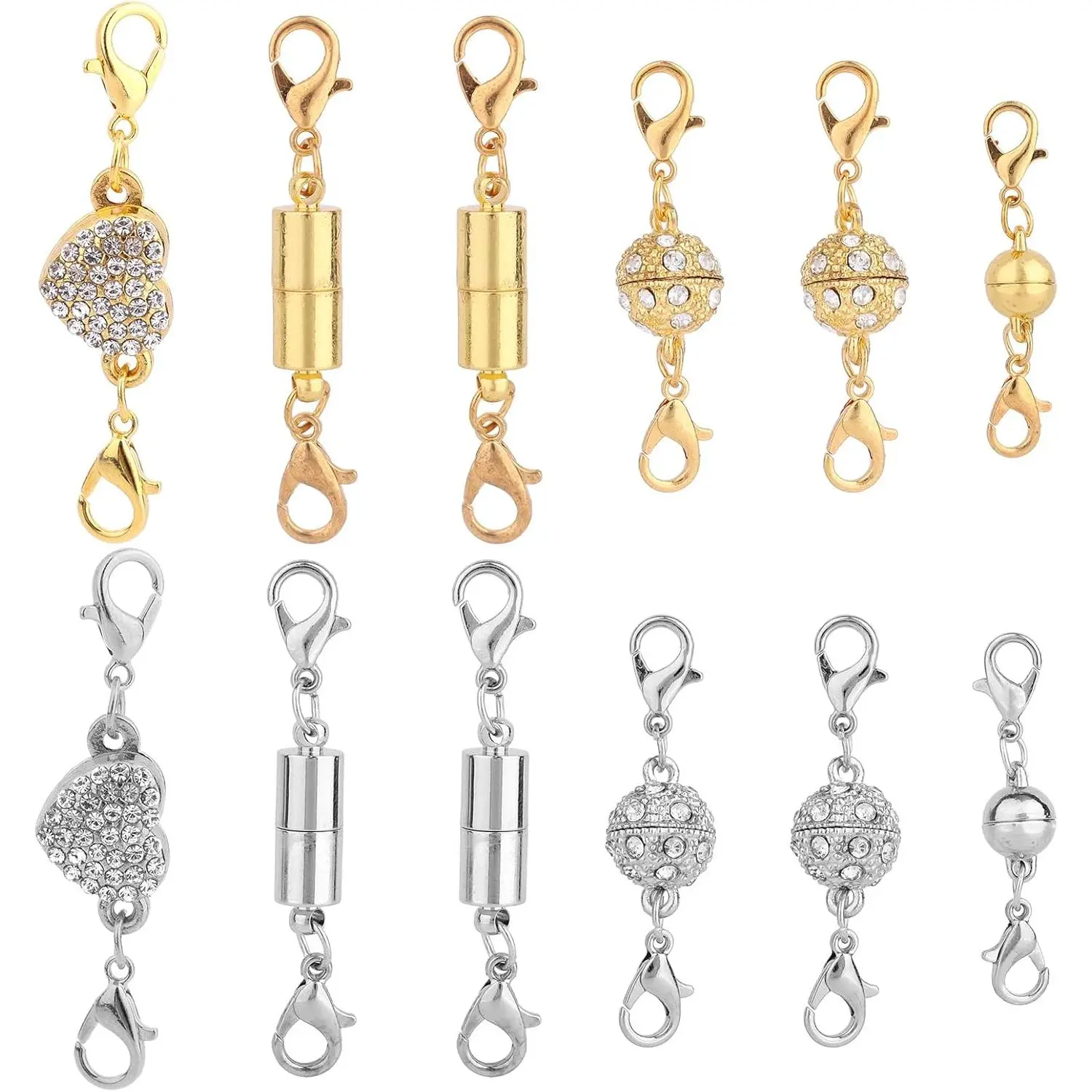 Jewellery Clasps Craft Supplies - 12-Count Alloy Clasps with Secure Lock, Adjustable, 4 Styles for Necklace, Bracelet Daily Use