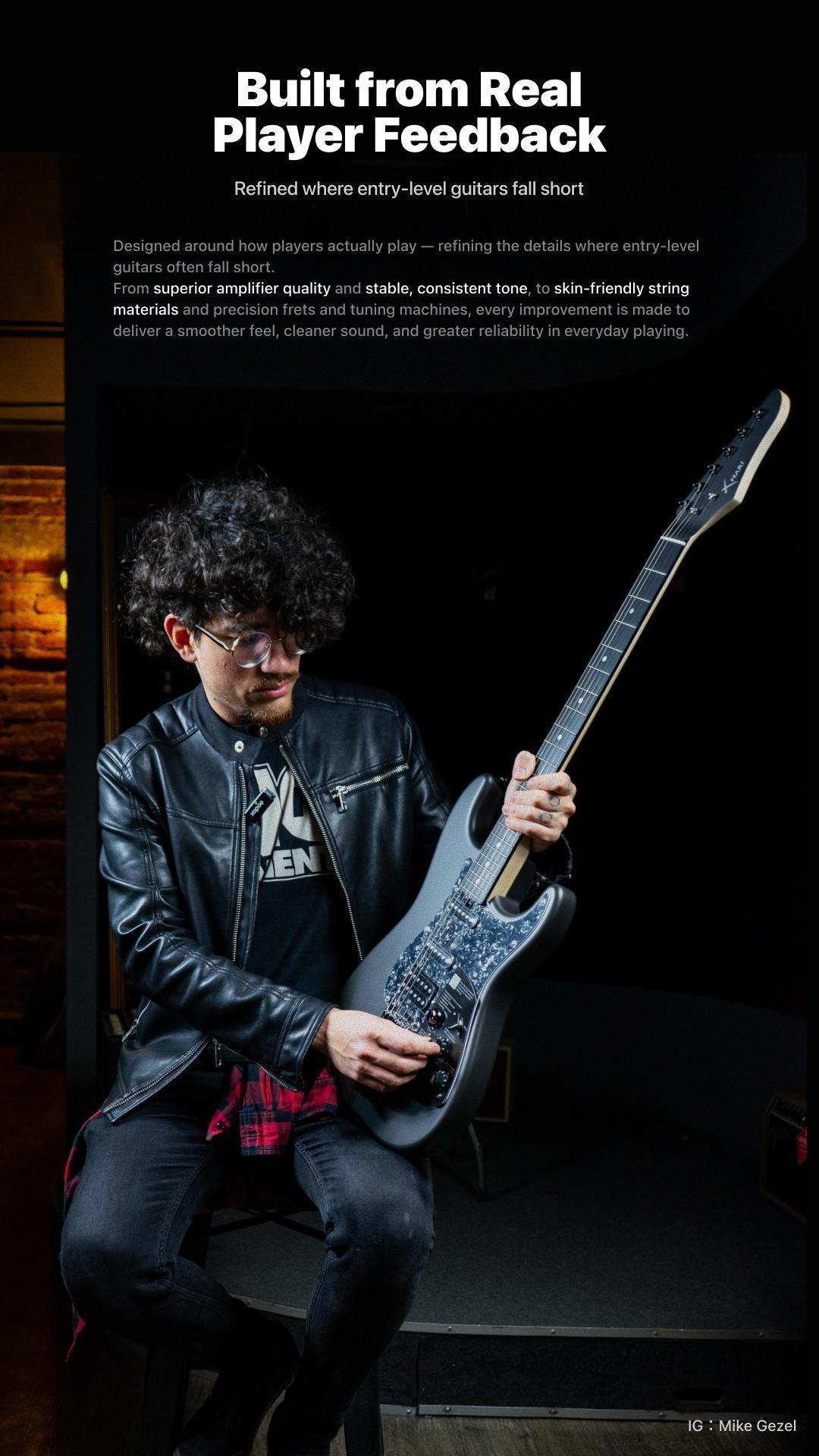 Xmari Smart Electric Guitar with Built in DSP Effects, 4 Presets, USB C OTG Recording, Headphone Output, Alnico Pickups w/Coil Split, Carbon Fiber Body, Gig Bag, Strap, Cable & Picks guitar for beginners electric guitar for beginner【no built-in amp】