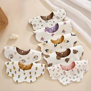 8-Pack Waterproof Baby Bibs Organic Cotton Muslin Soft Absorbent Unisex Reversible Cartoon Prints Full-Circle Safety Snap Gift for Drooling & Teething Cute Casual Summer Bib Adjustable Straps Essentials Outdoorfun Solid Color