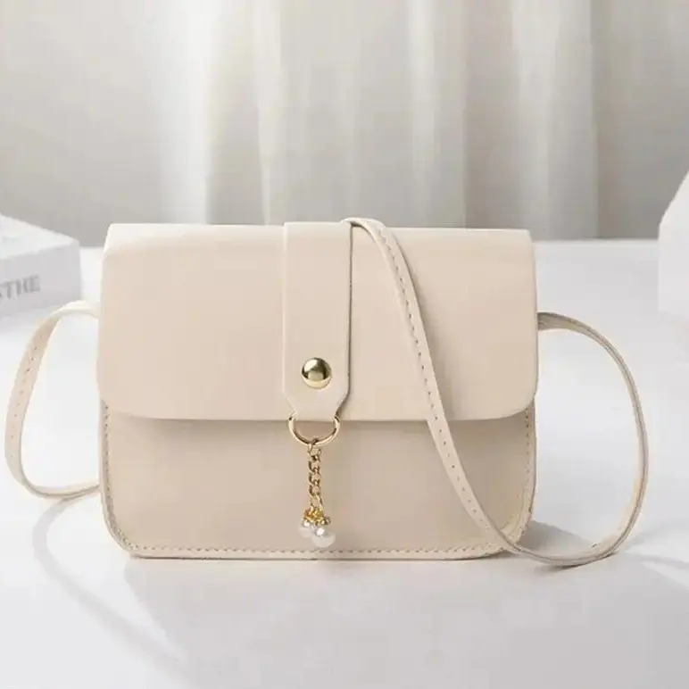 Color Block Mini Faux Leather Crossbody Purse with Pearl Pendant, Lightweight Small Shoulder Handbag for Women Daily Travel