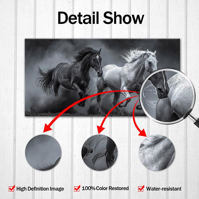 2D Flat Single Piece Wooden Frame Canvas Painting, Depicting a Black and White Horse Running in the Dust.This Exquisite Poster Can Be Used as Home Decoration and Wall Art, Suitable for Living Room, Bedroom, Office, Dining Room 2D Flat Single Piece Wooden Frame Canvas Painting, Depicting a Black and White Horse Running in the Dust.This Exquisite Poster Can Be Used as Home Decoration and Wall Art, Suitable for Living Room, Bedroom, Office, Dining Room