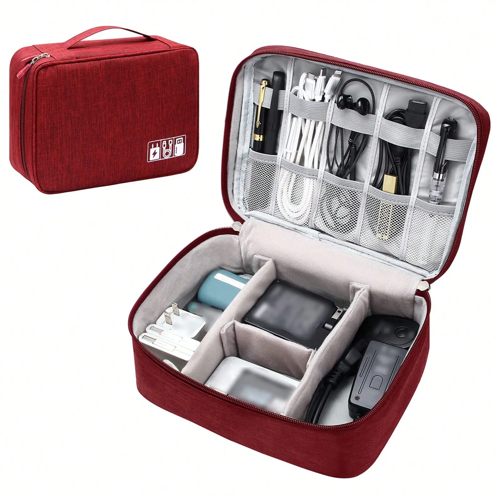 Dual Compartment Electronic  Travel Case, Shockproof Oxford Cable Storage Bag With Adjustable Dividers, Portable Carry Pouch For Chargers heavy-duty durable high-capacity  emergency kit smell proof laundry hamper Compact Insulin Cooler Case lightweight