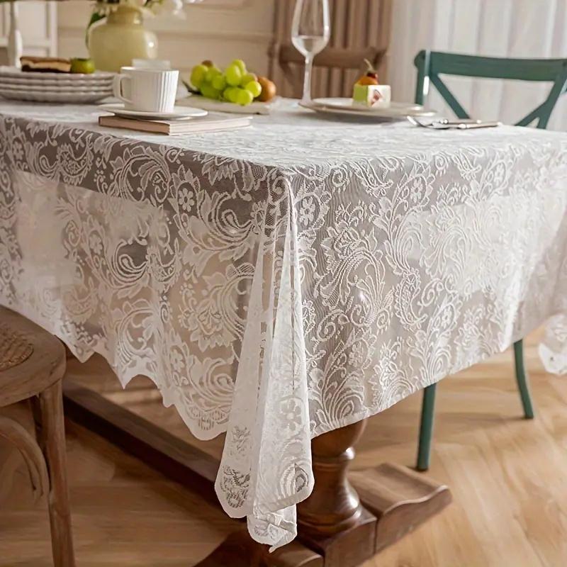 Lace Tablecloth, Rectangular Tablecloth with Phoenix Tail Lace Edging, Table Decoration for Dining Table & Coffee Table, Home Decor, Washable Table Cover