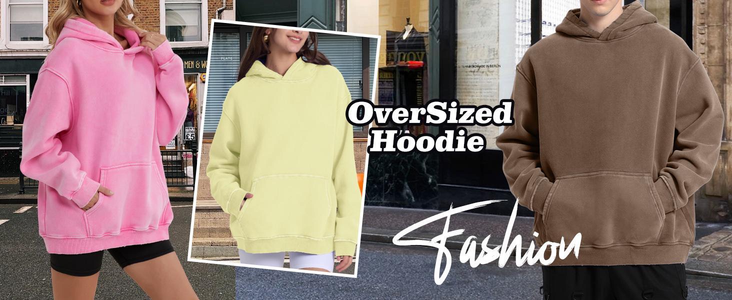 Womens Oversized Hoodie Couples Heavyweight Hoodies Vintage Acid Wash Hoodie Cotton Fleece Hoodies for Women