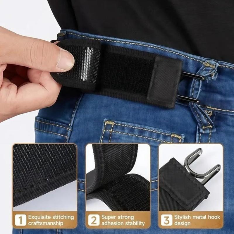 No Buckle Elastic Stretch Belt for Men & Women, Adjustable Buckleless Belt Hook, Invisible Soft Adjustable Side  belt Belt for Jeans, Pants(Unisex)