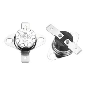 2pcs KSD301 Thermostat 105°C/221°F 16A Normally Closed N.C Adjust Snap Disc Temperature Switch for Microwaves,Oven,Coffee Maker,Bakelite Material