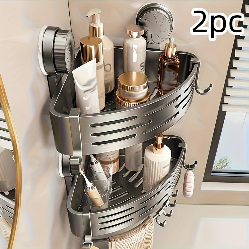 2-Piece Suction Cup Triangle Bathroom Storage Rack, Wall Mounted No-Drill Washbasin Toilet Organizer, Plastic Corner Shelf, Set