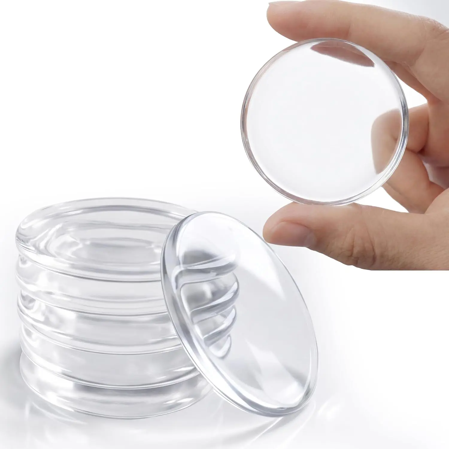 Clear Self-Adhesive Door Stoppers for Wall, 2 Inch 6 Pack | Rubber Bumpers Guard Walls/Furniture from Knobs.  Pads, No Tools. Quiet, Durable, Scuffproof. For /Office/Apt.