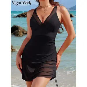 Vigoashely 2025 Solid Mesh Patchwork Swimwear Women Sexy Push Up One Piece Swimsuit Monokini Lady Brazilian Beach Bathing Suit