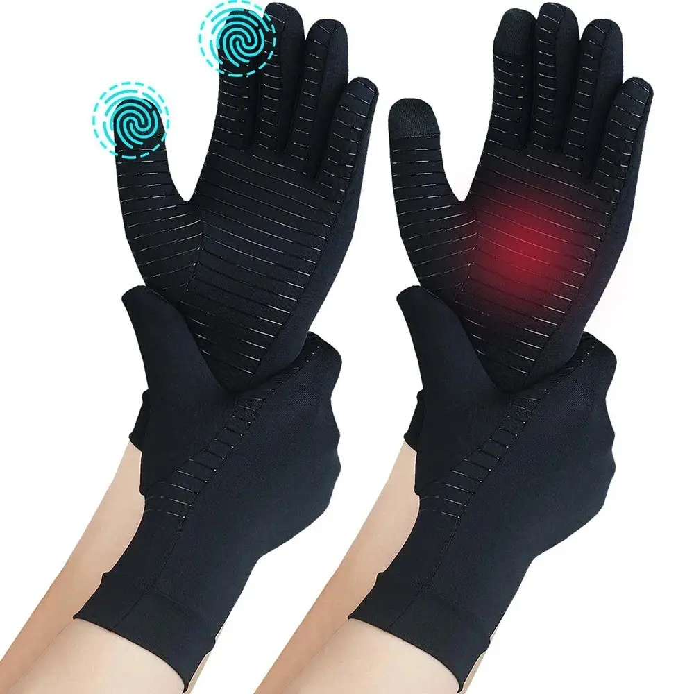 1 Pair Copper Infused Touch Screen Compression Gloves, Breathable Full Finger Hand Support, Non-Slip Sporty Design, All Seasons Daily Use, Breathable Workout Gloves, Touchscreen Gloves