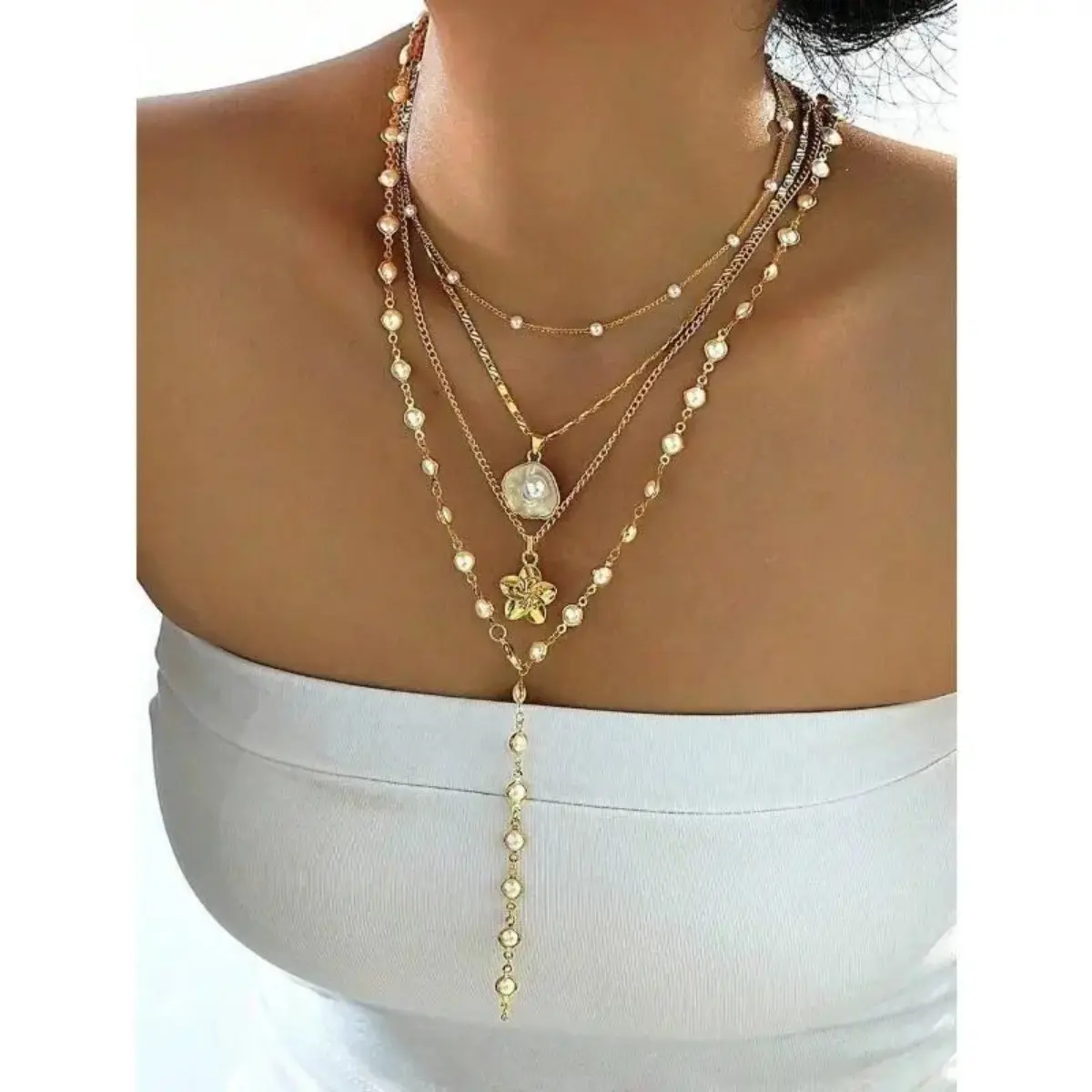 Viral 4-Piece Bohemian Layered Dainty Necklace Set | Aesthetic Beaded Choker with Shell, Faux Pearl & Floral Tassels | Trendy Multi-Strand Stacking Jewelry | Charming Vacation Accessory & Gift for Birthdays or Best Friends