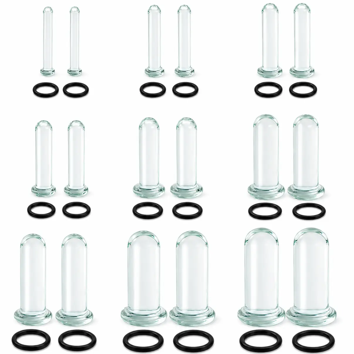 18pcs Clear Glass Ear Gauges Kit, Double Flared Ear Plugs with Rubber Rings, 9 Sizes 1.4mm-6mm Stretching Tunnels Set for Gauge Piercing, Body Jewelry for Women Men