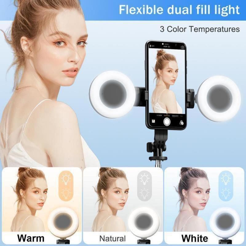 67Inch Aluminum Alloy Phone Selfie Stick with 2 Fill Light, Multifunctional Remote Control Selfie Stick, Live Streaming Tripod for Mobile Phone, Tripod Stand for Vlogging, Gimbal, Photography, Camera Cellphone Smartphone Black tripod ring light moving