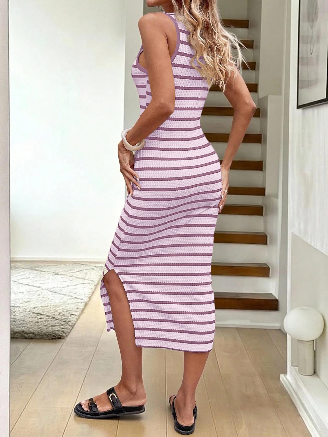 Women's Colorblock Striped Sleeveless Dress, Casual Fashion Dress for Holiday Vacation, Ladies Clothes for Summer, Casual Wear Womenswear