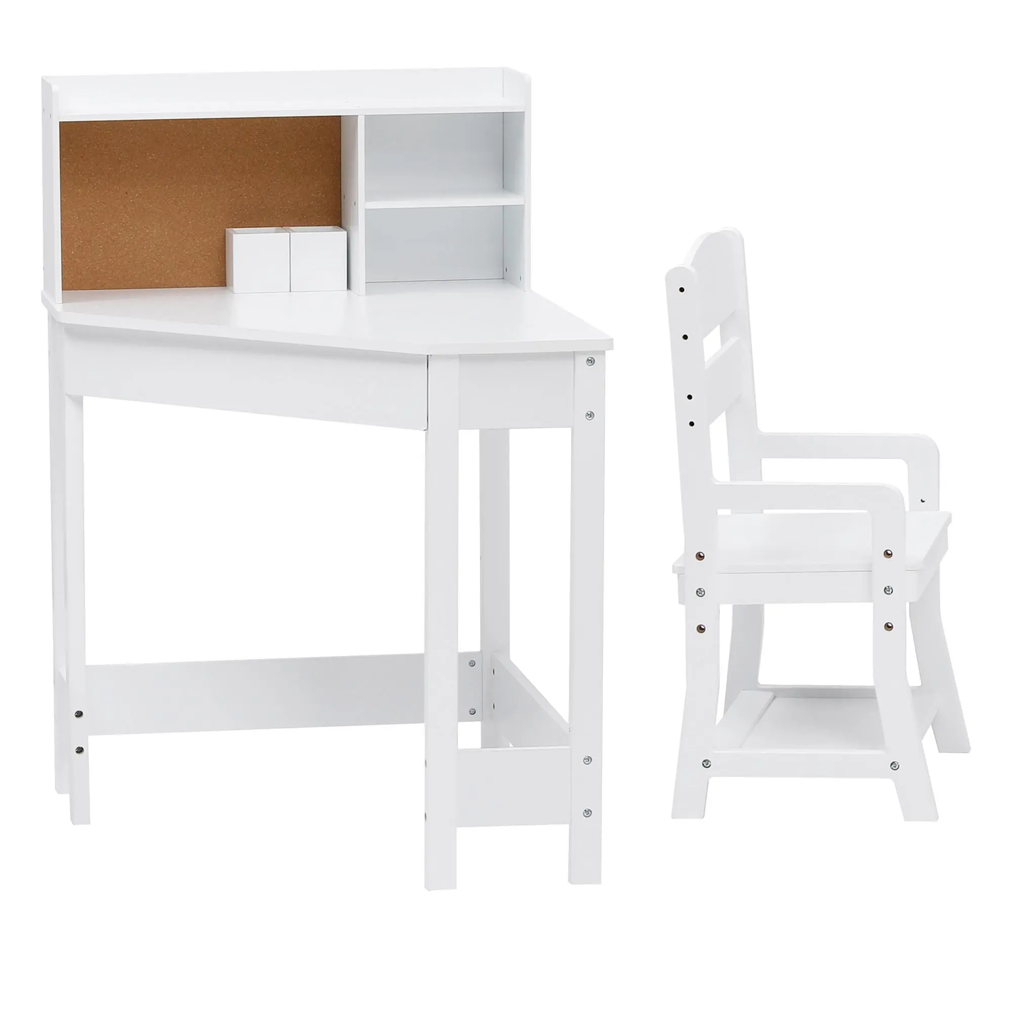 Desk and Chair Set, Wooden Corner Study Table with Bookshelf, Bulletin Board, and Pen Holder