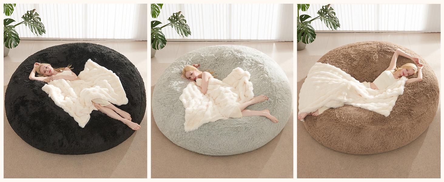 Stuffed Animal Storage Bean Bag Chair Cover (No Filler) Washable Ultra Soft Bean Bag Cover for Organizing Plush Toys or Textile, Sack BeanBag Covers for Adults, Teens, 6FT, Khaki