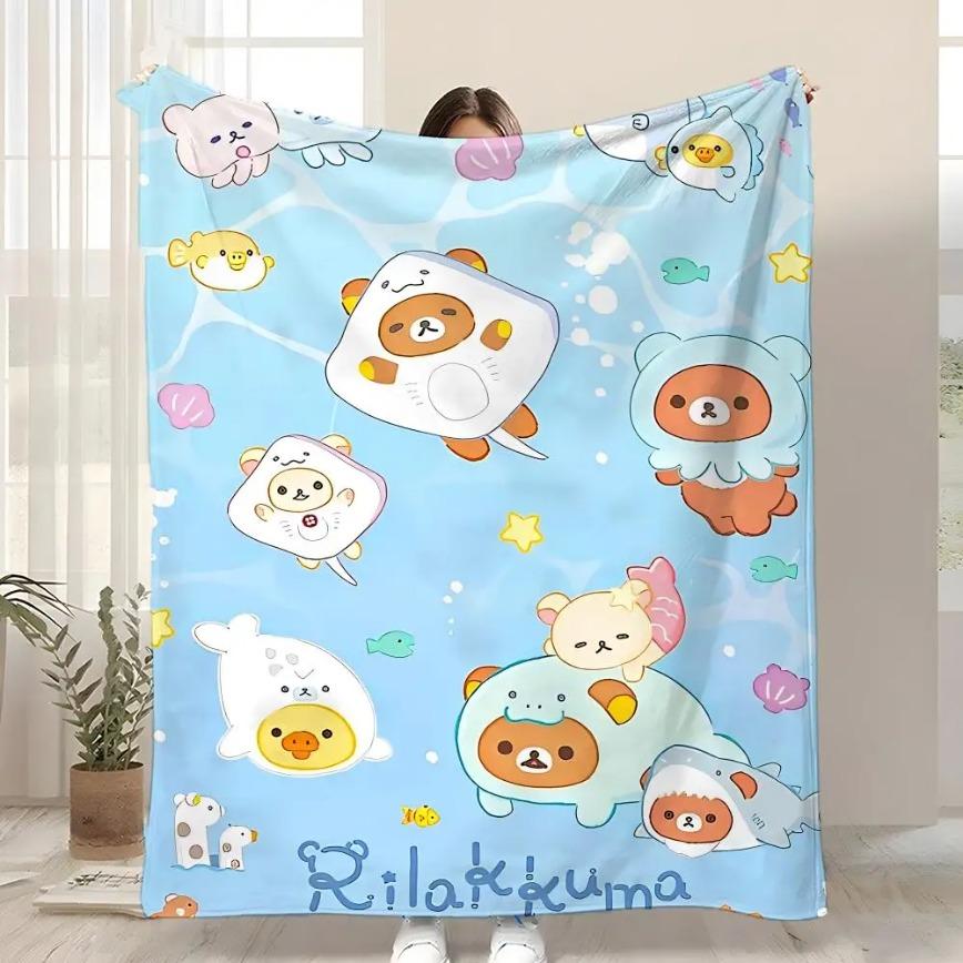 Rilakkuma Blanket Ultra Soft Flannel Cozy Warm Anti Static Washable All Season Kid Friendly Bedroom Couch Sofa Throw Decor Decorative Throw Perfect Birthday Gift Christmas Gift for Anime Lovers Kids Adults Viral Trending Kawaii Relaxing Style