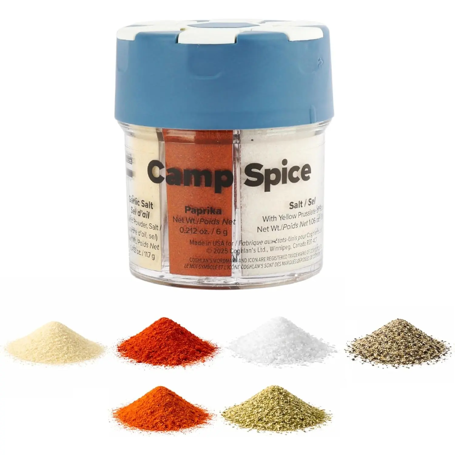 Summer Camping Coghlan’s Multi-Spice Shakers – Compact 6-in-1 Seasoning Containers for Camping, Travel, BBQ & Everyday Cooking – Lightweight, Portable, Mess-Free Design – Made in USA