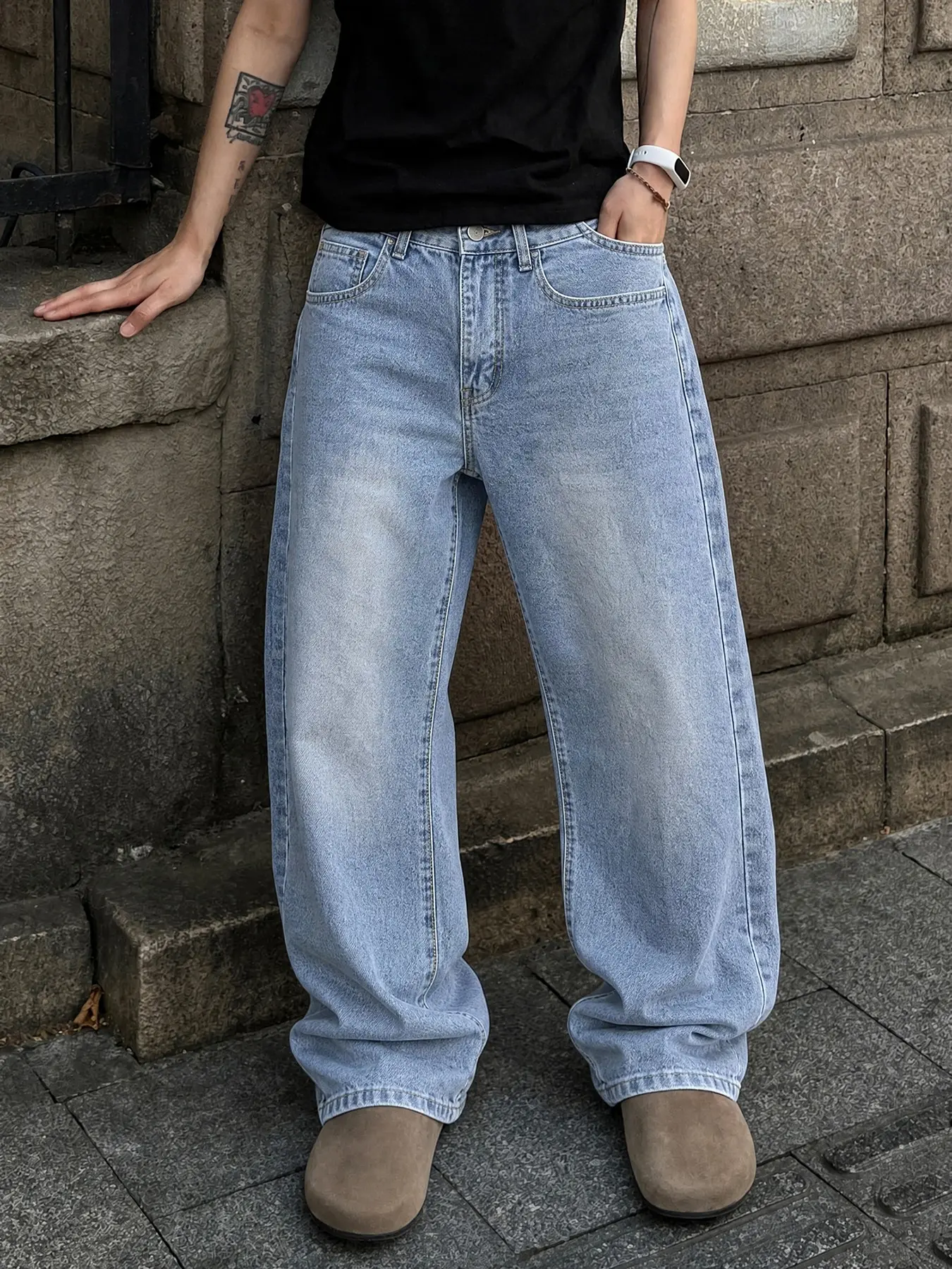 Men's Wide Leg Oversized High Waist Jeans, Loose Fit Baggy Denim Jeans, Washed Y2K Streetwear Style, All Season Wear, Unique Washing, Comfortable and Stylish