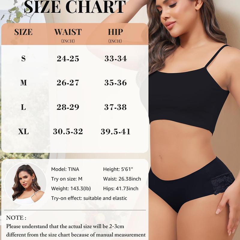 LEVAO Cheeky Underwear for Women Lace Seamless Bikini Panties Ladies Soft No Show Hipster 6 Pack S-XXL