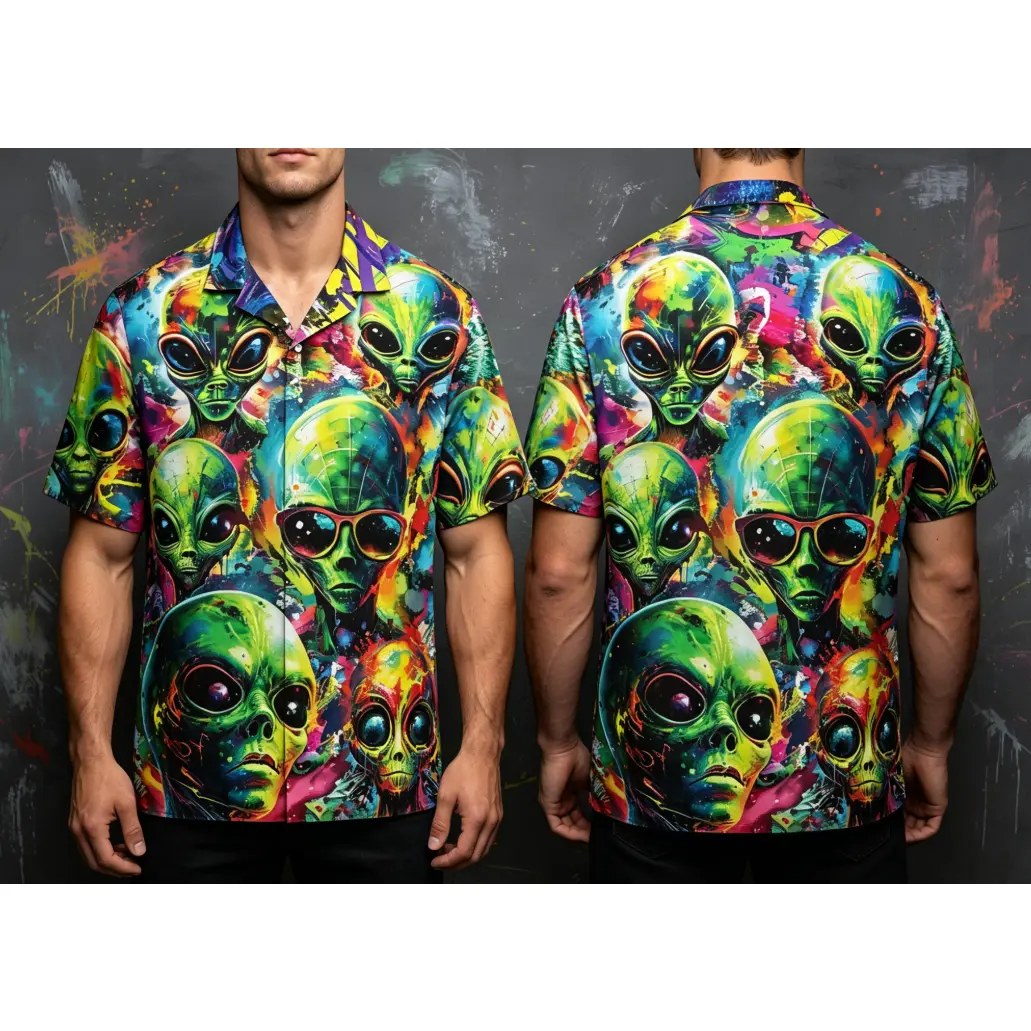Neon Alien Hawaiian Shirt: Outer Space Galaxy Print #   TikTokMadeMeBuyIt #   TikTokShop #   Funny Hawaiian Shirt #   Summer Shirt #   Hawaiian Shirt