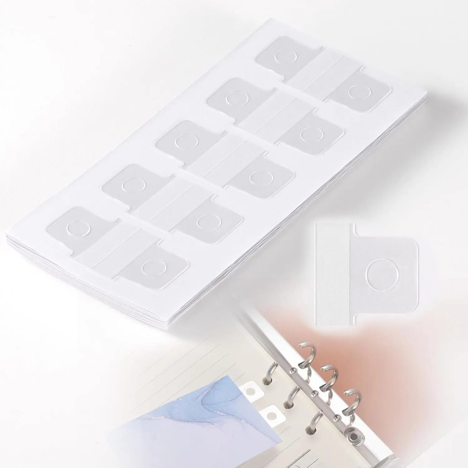 50 count Binder Refill Sheet Converter Stickers, 16MM Clear, 5 Sheets | Hole Reinforcement Stickers for No Punched Paper, Self-Adhesive Ring Binders Hole Labels for Office, Scrapbooking, Planner