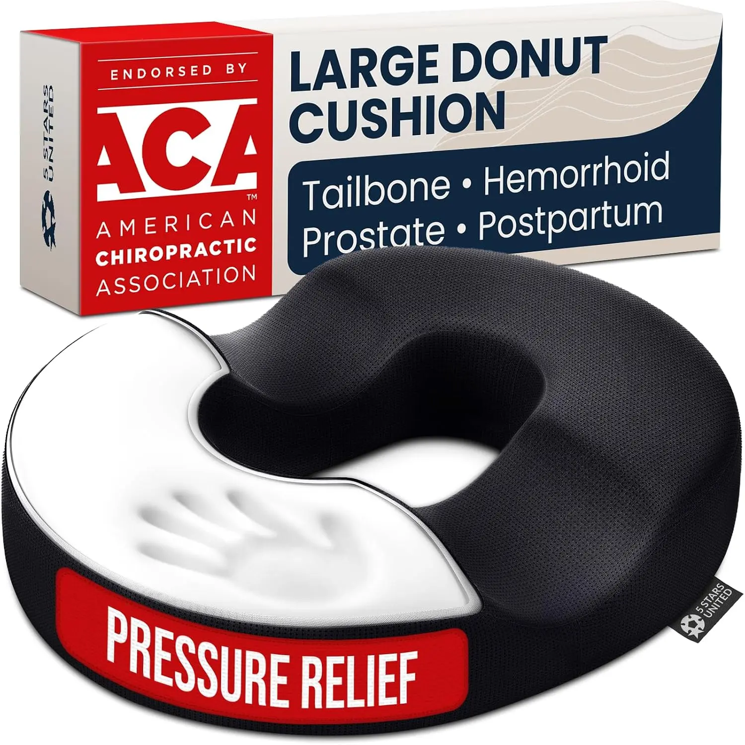 Donut Pillow for Tailbone Pain & Hemorrhoids – Large Lifting Cushion for Bed Sore-Prone Areas & Pressure Relief – Prostate, Postpartum & Pregnancy, Black Mesh Cover
