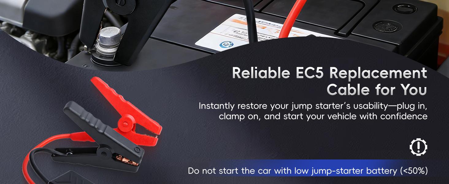 Smart Jump Starter Clamps,  10AWG EC5 Heavy Duty Replacement Alligator Clips for 12V Portable Car Battery Booster, Universal for SUV/Truck/RV (LED + Beep Alert)