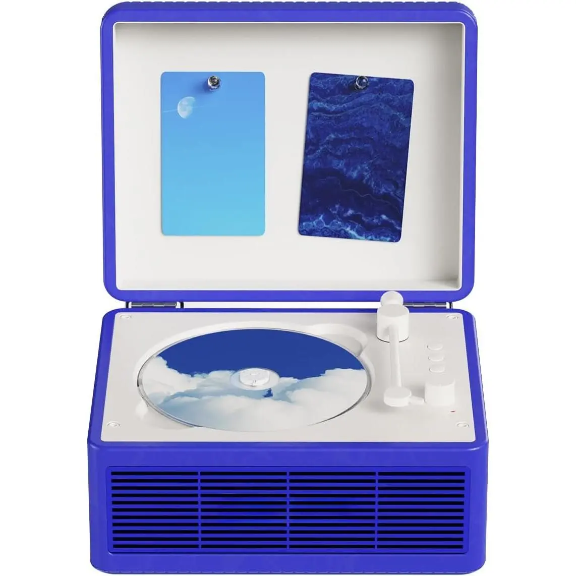 CD Player with  Speakers, App Control,  Display | Color: Dark Blue. High-fidelity sound with a retro desktop design, ideal for  decor and gifting.