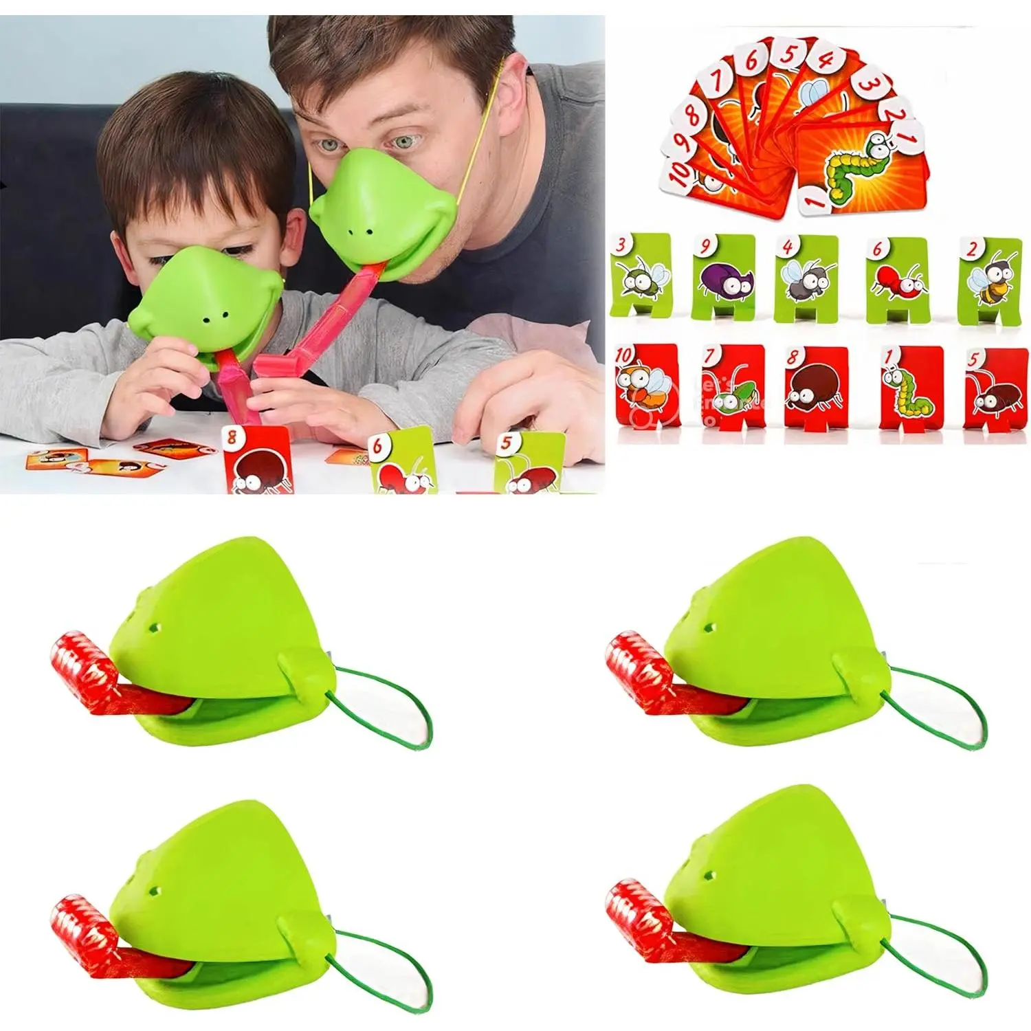 Frog Tongue Game Set - Mask With Blow Tongue, Lizard Toy, Multiplayer Party Game (4-Pack Masks) New model