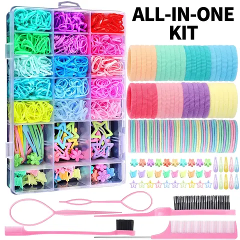 Girls' Hair Brush & Styling Tool Set with Elastic Bands, Beautiful Hair Accessory Kit for Daily Use & Special Occasions, Hair Styling Accessories