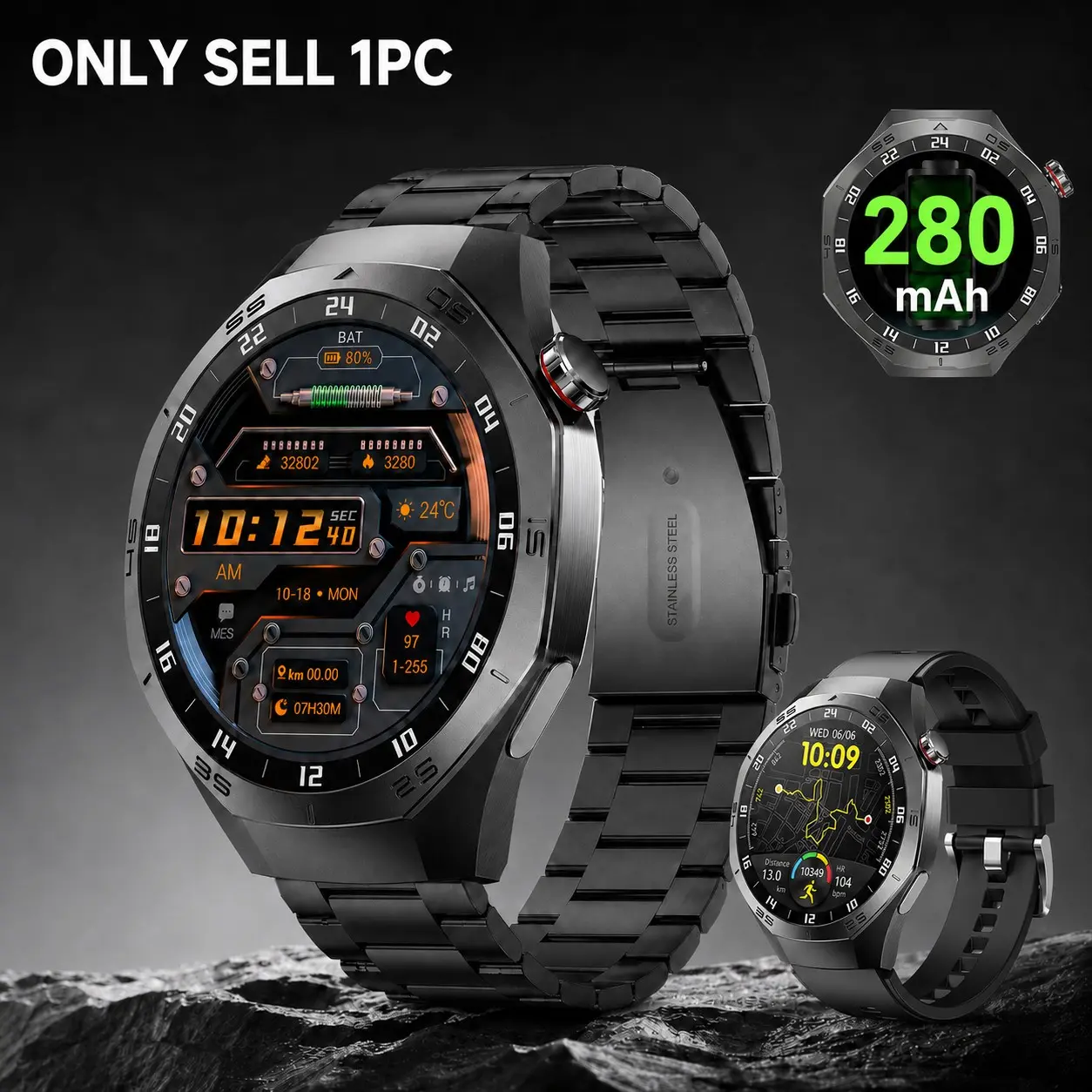 Unisex Smart Watch, 1.52-Inch IPS Screen, Bluetooth-compatible 5.0, Ai Voice Assistant, Multiple Sports Modes, USB Charging, Weather Sync, Step Counter