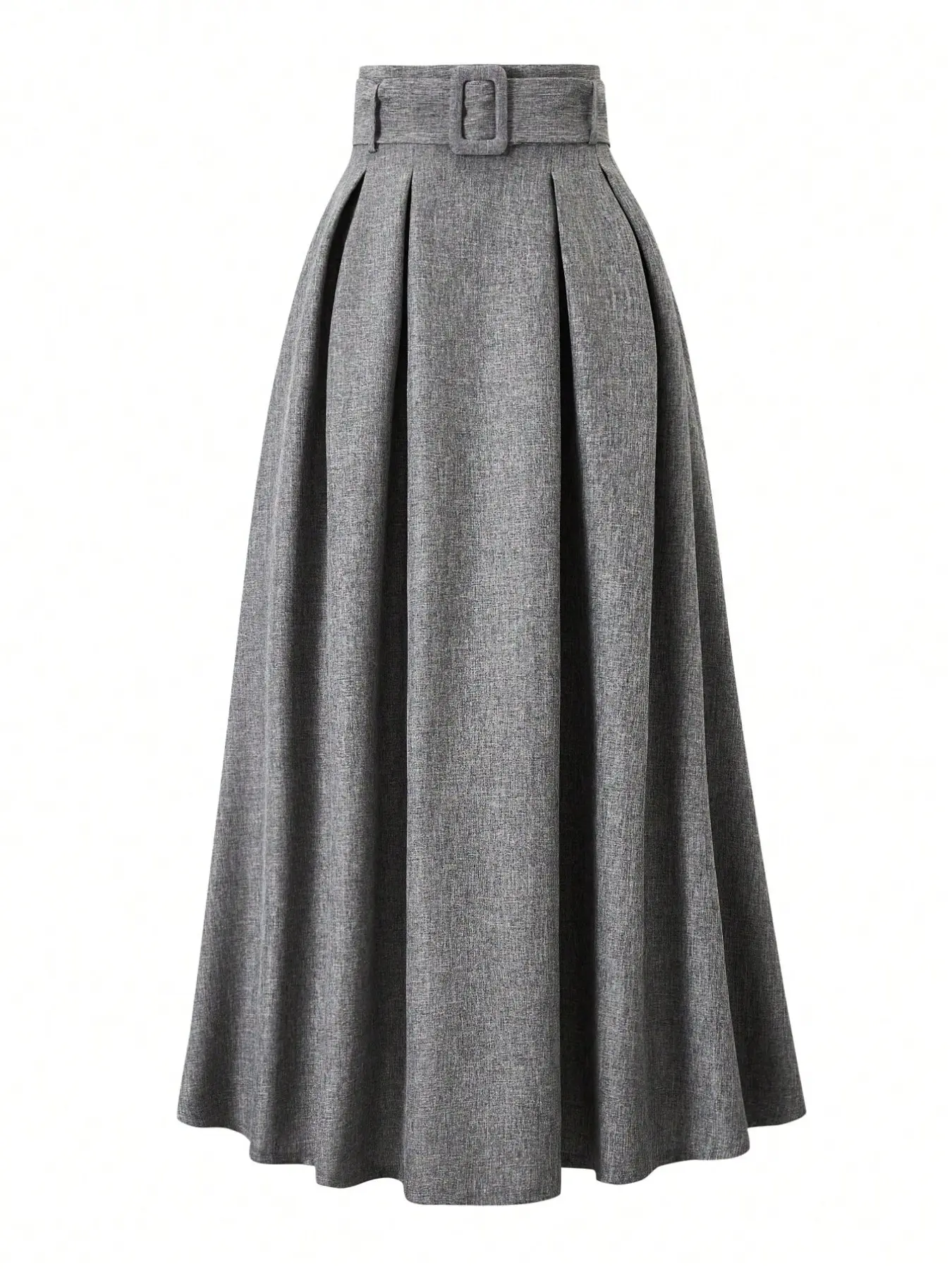 Women's Chic Solid High-Waisted Pleated A-Line Midi Skirt, Belted Office Wear, Elegant Business Casual, Vintage Style, Half Skirt