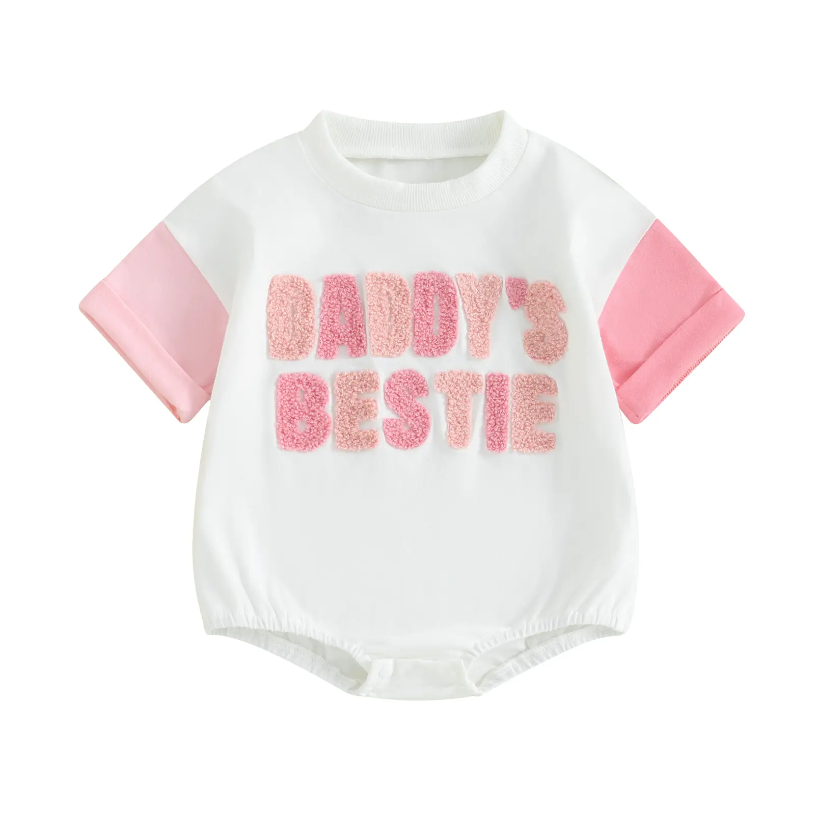 Newborn Baby Girl Outfit Letters Embroidery Onesie Sweatshirt Bubble Romper Cute Short Sleeve Bodysuit