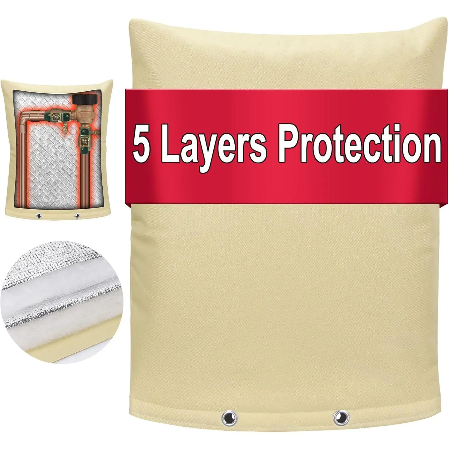 Backflow Preventer Cover Insulated Pouch, Sprinkler Covers with Aluminum Foil for Outside Pressure Vacuum Breaker Winter Water Well Pump Covers Insulated Backflow Cover Pipe Cover (16" Wx20 H, Beige)