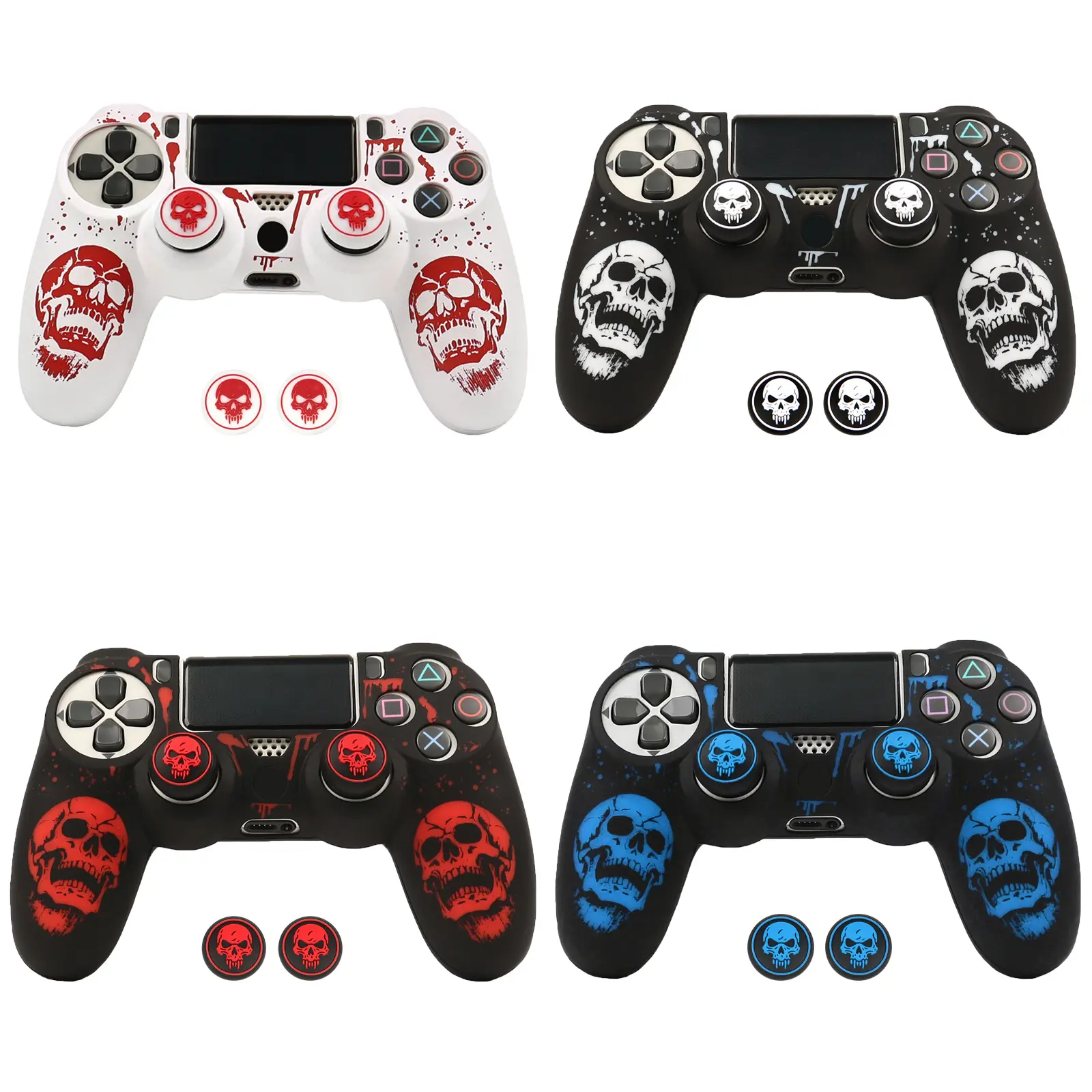 Silicone Case Protector for PS4 Controller, Laser Engraved Protective Cover with 2 Thumb Grips, Anti-Scratch Shockproof, Multiple Colors, Game Console Accessories