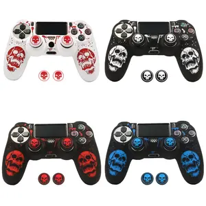 Silicone Case Protector for PS4 Controller, Laser Engraved Protective Cover with 2 Thumb Grips, Anti-Scratch Shockproof, Multiple Colors, Game Console Accessories