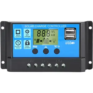 30A Solar Charge Controller, 12V/24V Dual USB Solar Panel Battery Intelligent Regulator with LCD Display, PWM Auto Parameter Adjustable, Timer Setting, Multiple Load Control Modes